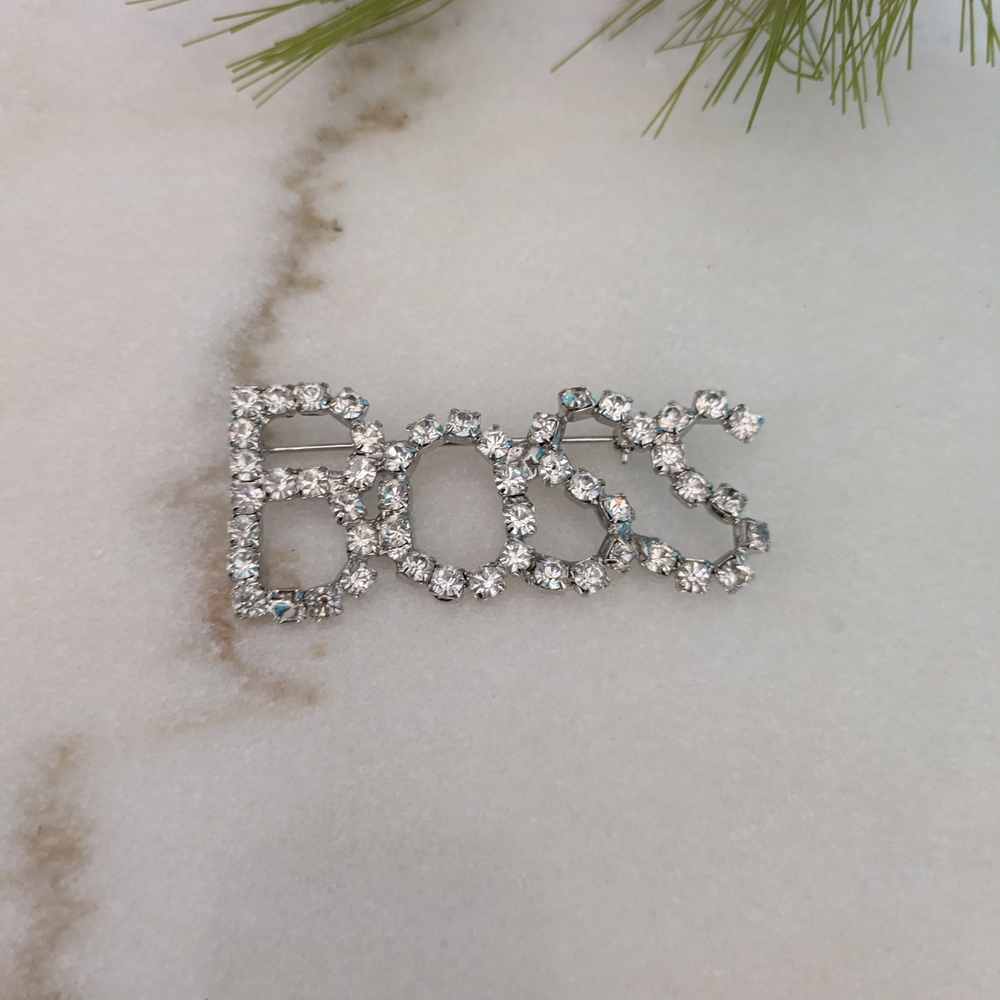 BOSS Silver Crystal Brooch